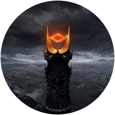 Sauron's tower from Lord of the Rings, topped with the fiery Eye of Sauron