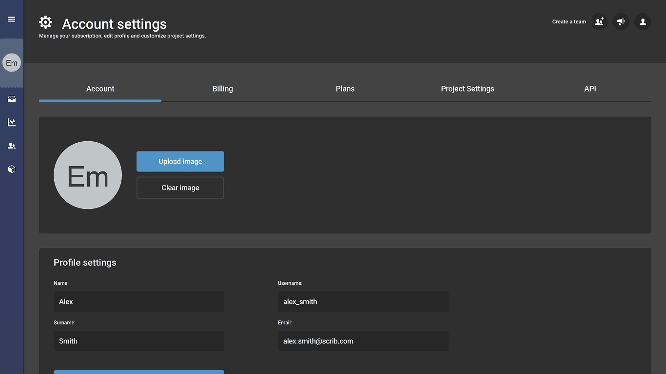 Infogram account settings before the redesign