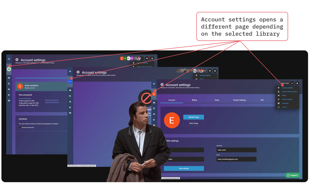 Screenshot of usability issue with account settings