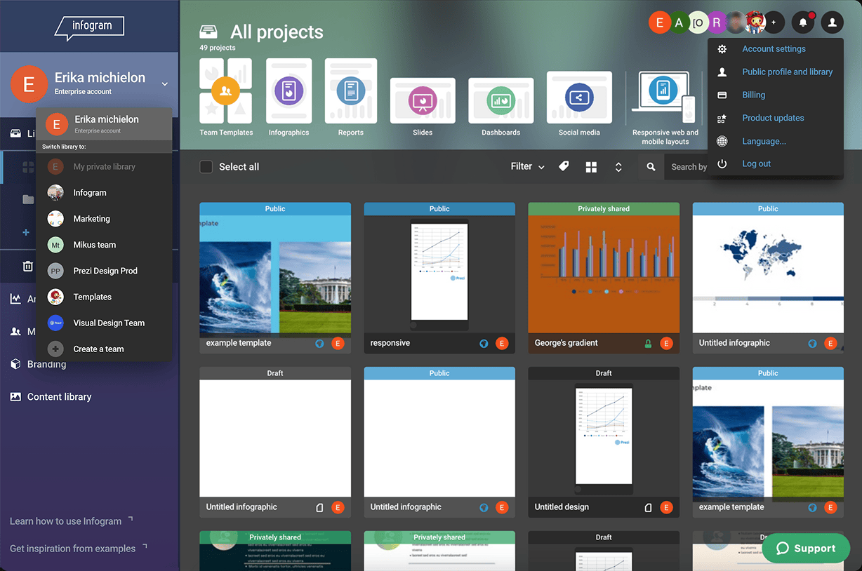 Infogram menu before the redesign