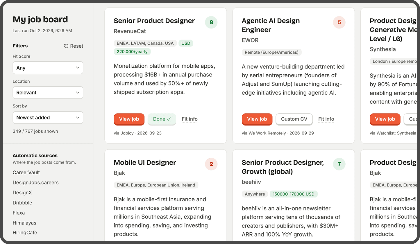 My job board screenshot