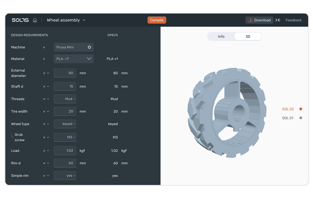 SOL75 customizer, setting the requirements of a spur gear