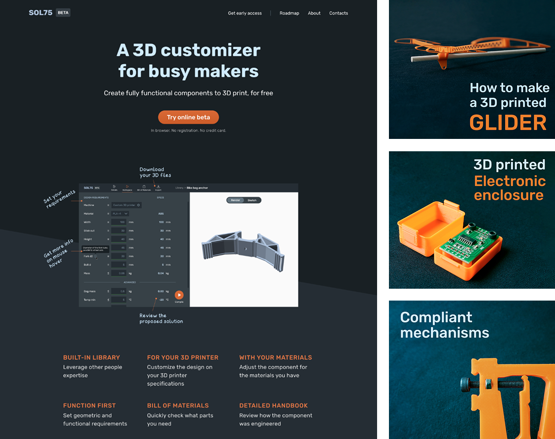 The sol75.com landing page
