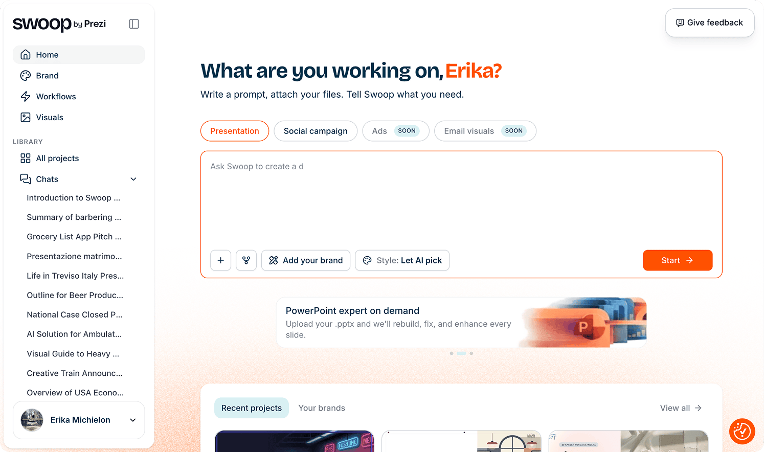 Swoop dashboard screenshot