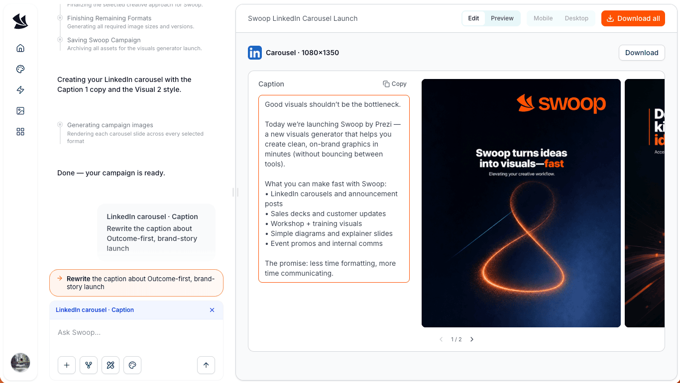 Swoop social editor screenshot