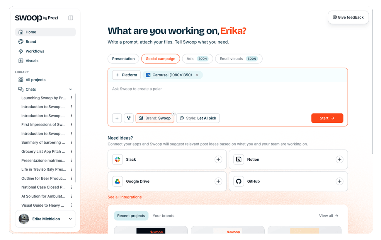 Suggested post ideas in the dashboard